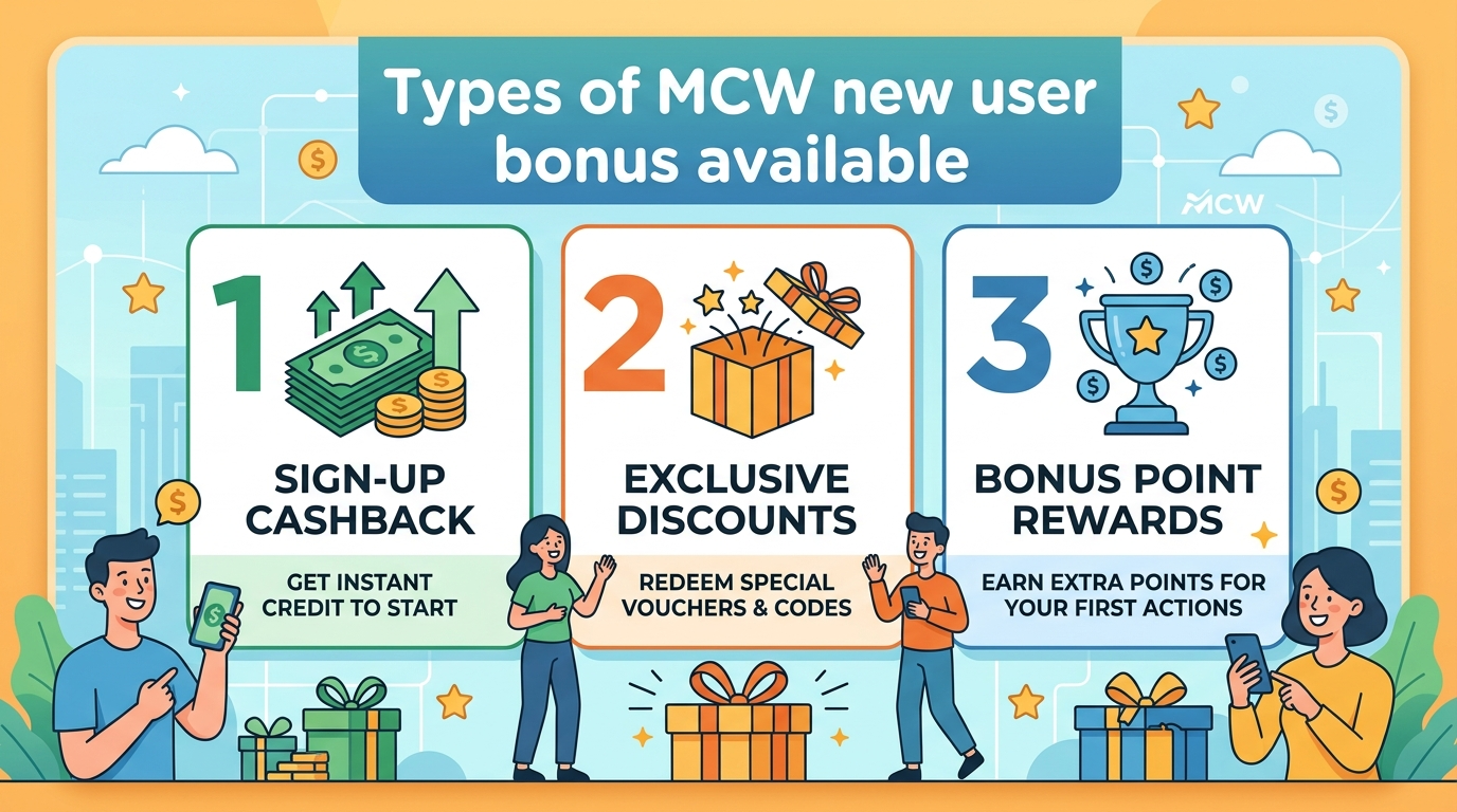 উপলব্ধ MCW নতুন ব্যবহারকারী বোনাসের প্রকারভেদ